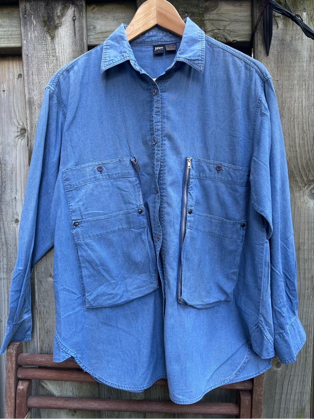 Vintage Jag Blue Lightweight Utility Shirt with Front Pockets Zipper Detailing